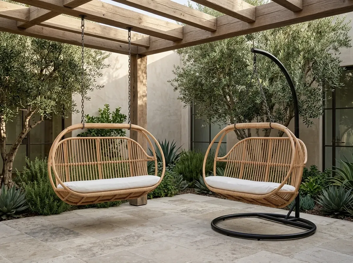 Outdoor Cane Swing with Stand and Suspensions